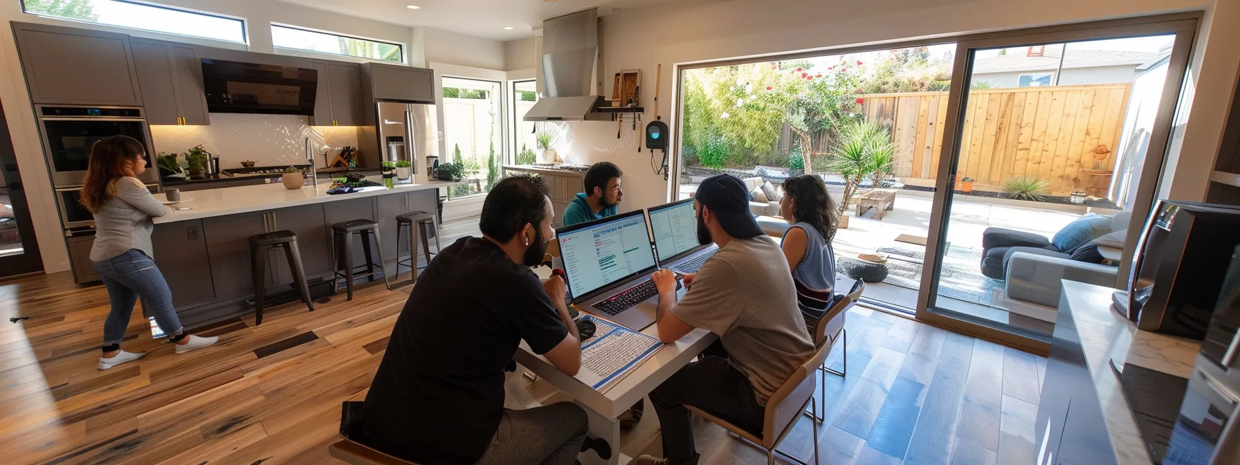 a team of home builders updating online listings with keywords and map locations for a strong local seo strategy.