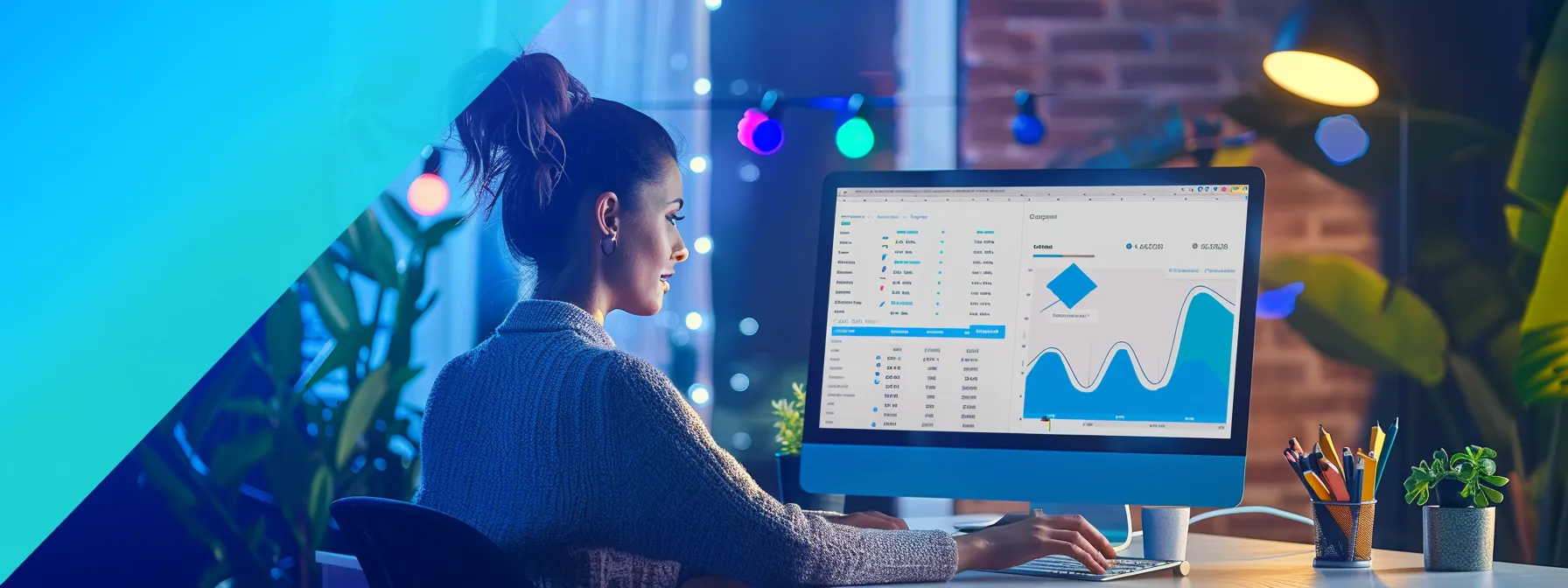 a person at a computer, surrounded by project management software, microsoft excel, and social media platforms, analyzing data for an email automation marketing plan.