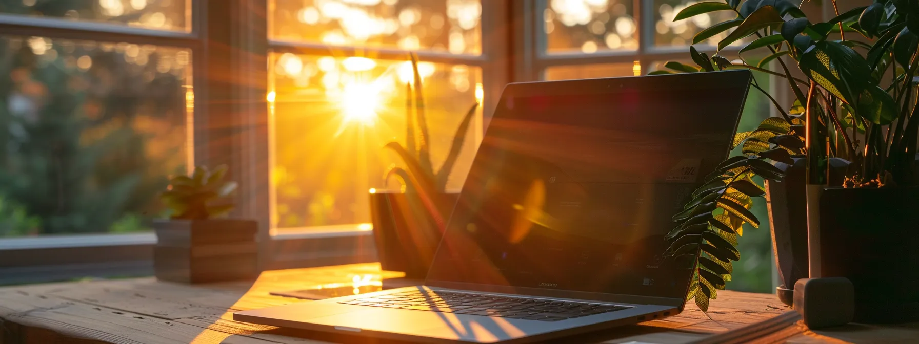 sunlight streaming through a window illuminating a sleek home builder marketing email template on a laptop screen.