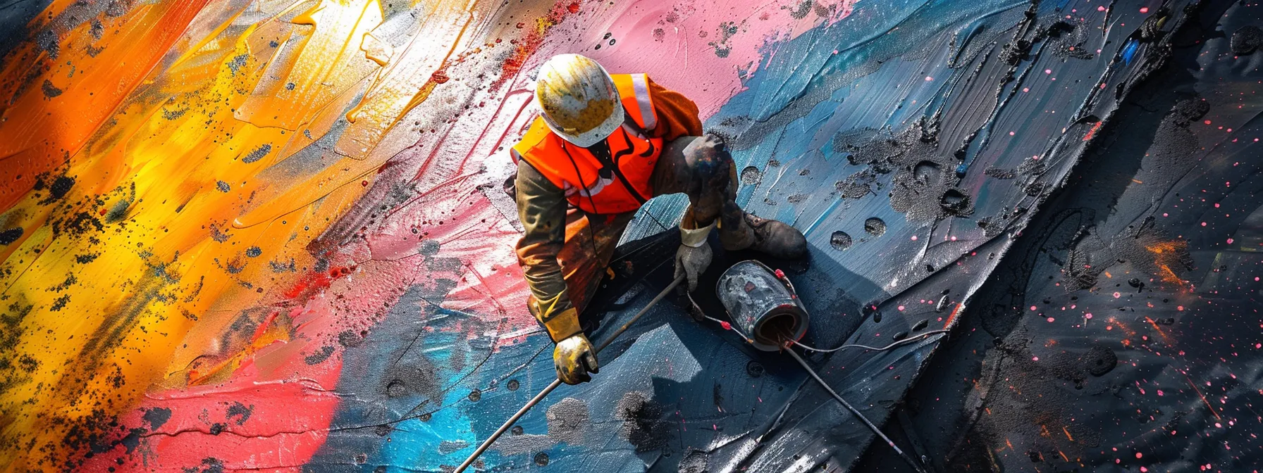 a construction worker carefully painting relevant keywords on a vibrant website layout.