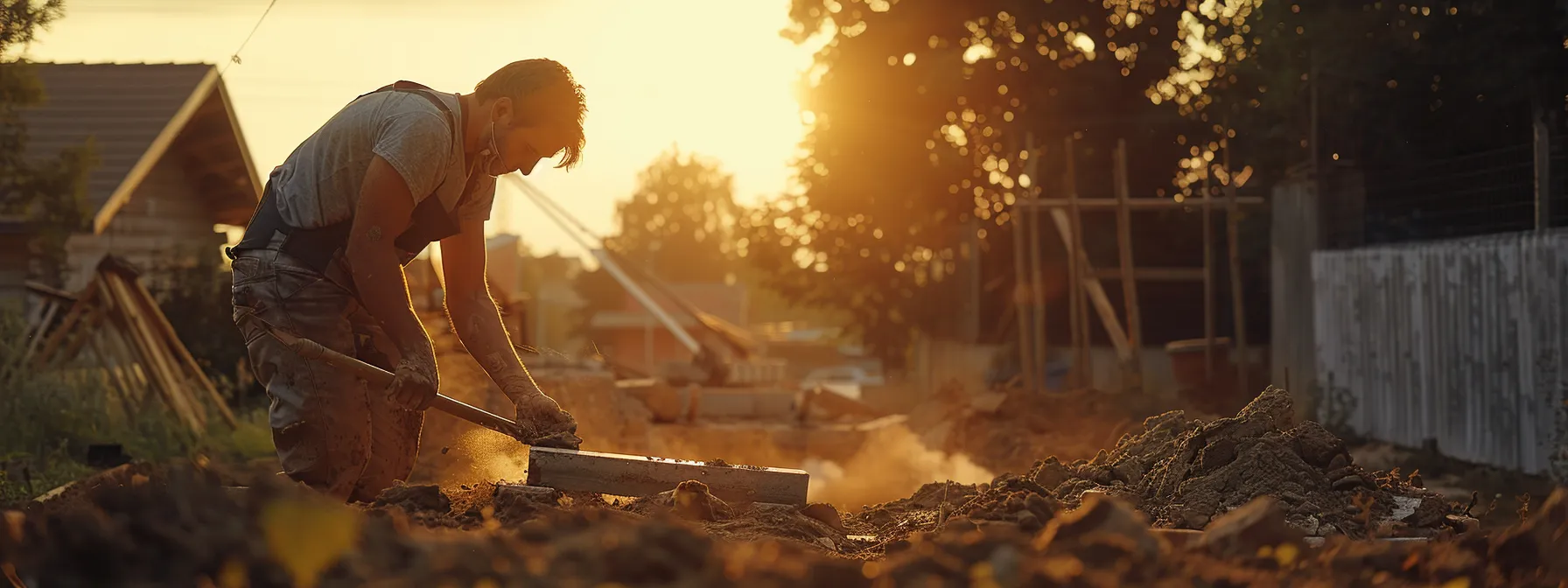 a construction worker placing a solid foundation for a new home, symbolizing the importance of building a strong backlink profile for home builders.