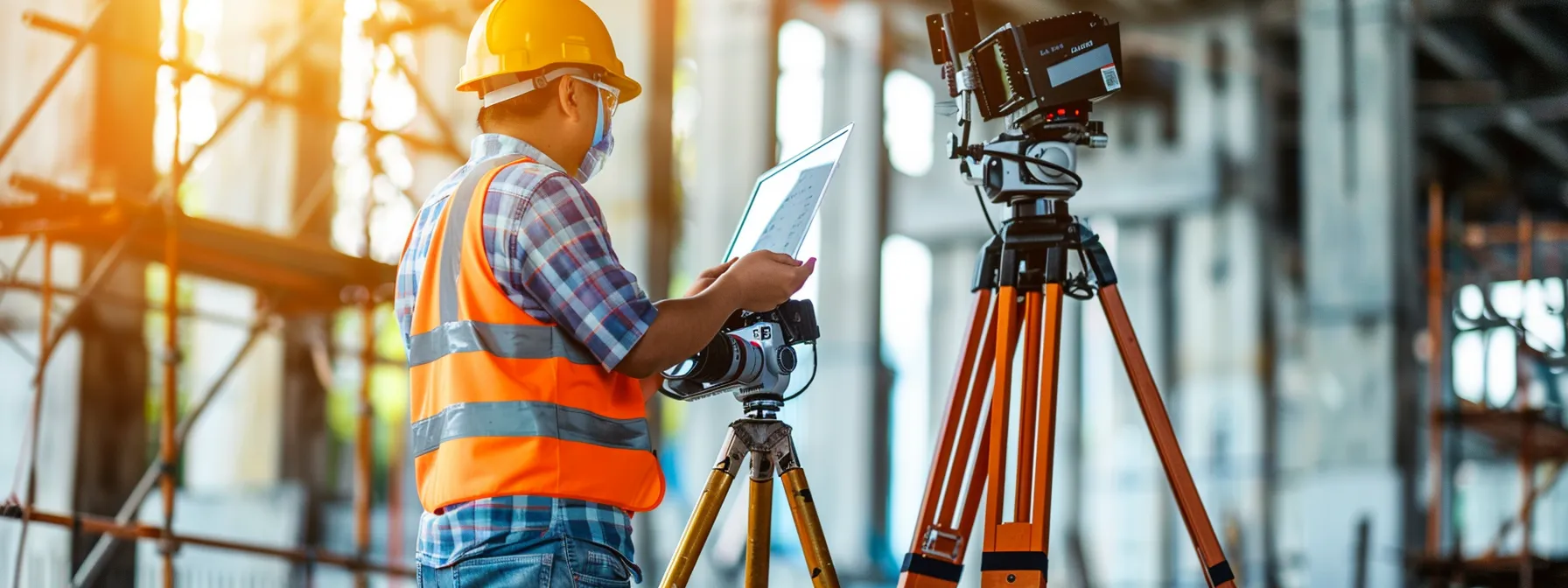 a construction worker using a powerful email automation tool, showcasing efficiency and effectiveness in marketing efforts.