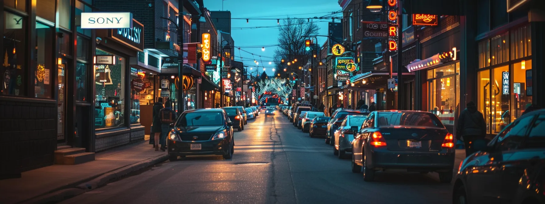 a bustling street in manitoba adorned with vibrant local businesses, each proudly displaying their optimized google my business listings and glowing customer reviews.