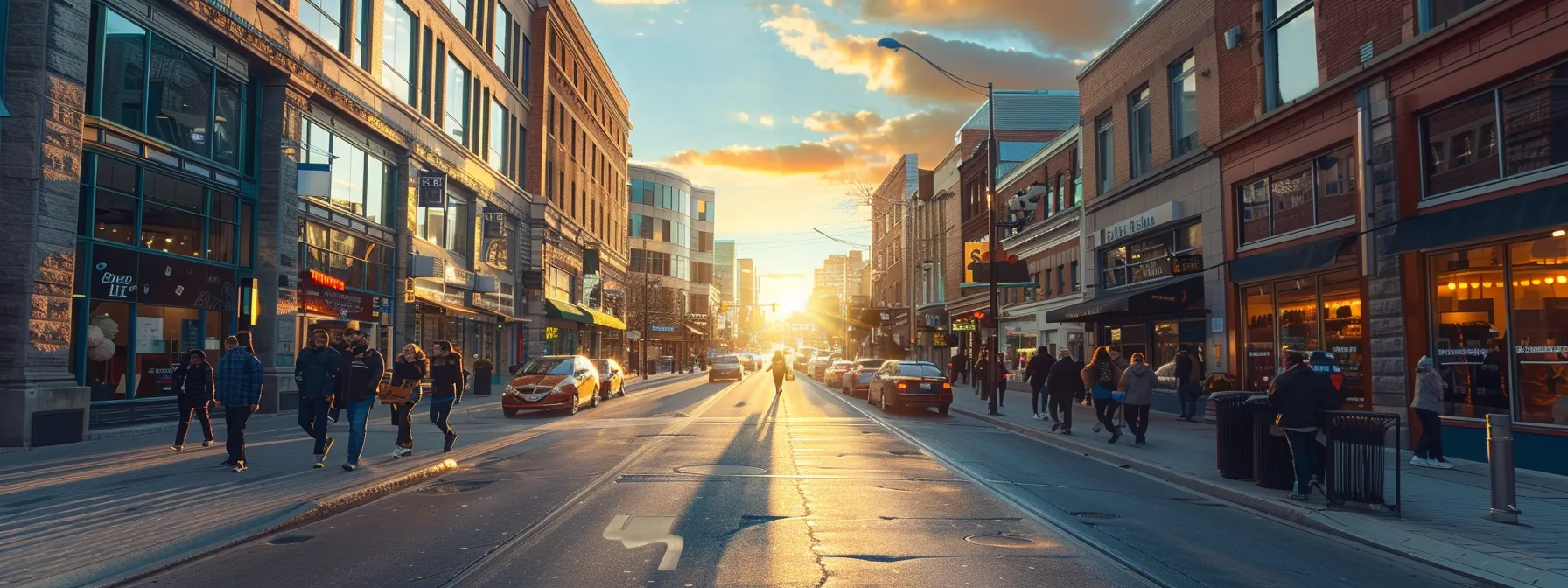 vibrant downtown street in manitoba bustling with small businesses' online promotions.