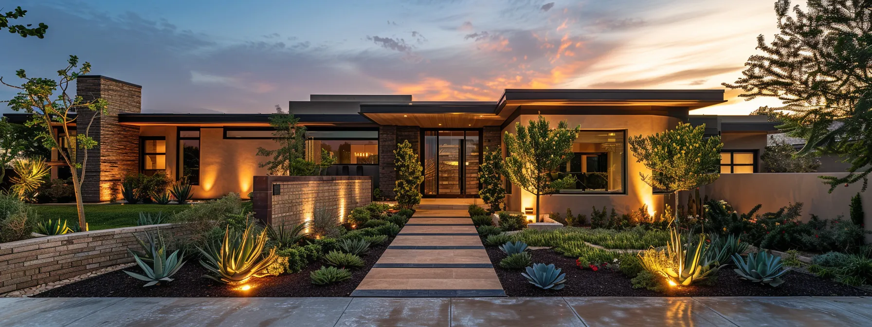 a captivating image of a modern, custom-built home with a sleek design and lush landscaping, perfect for engaging content on instagram for home builders.