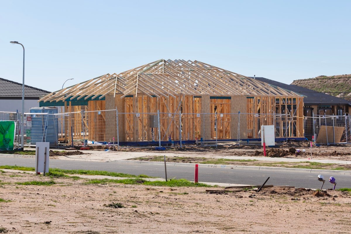 Newly framed residential home under construction by a general contractor in North America
